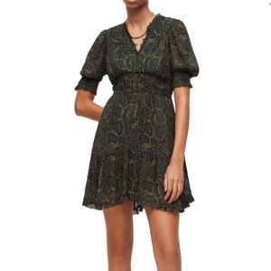 All Saints, Via Tamora, Pretty Ruffled Snakeskin Print Dress